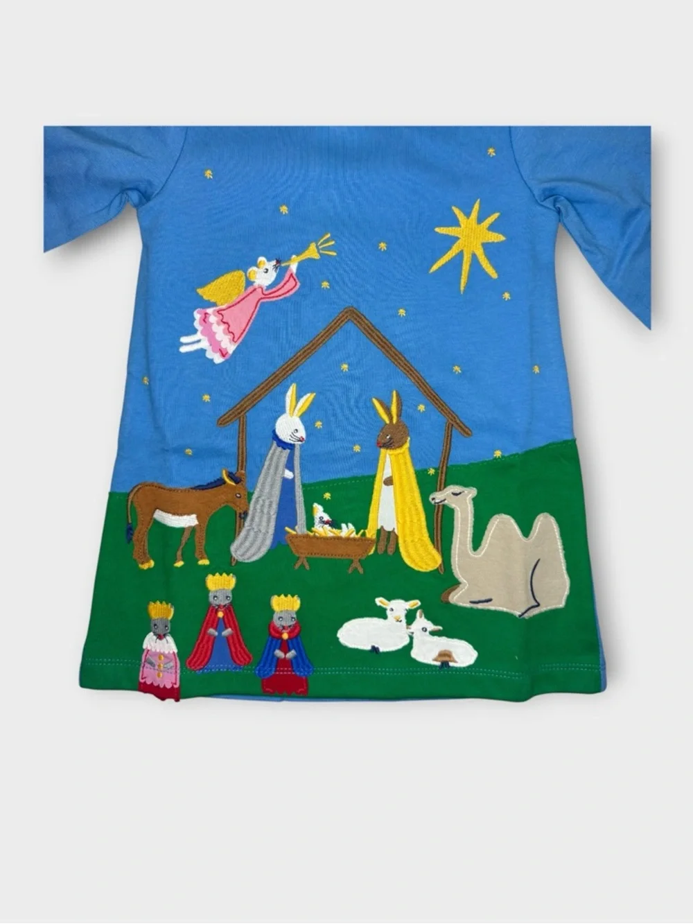 Mini Boden Holiday Nativity Scene Applique Dress & Stripe Leggings Matching Set